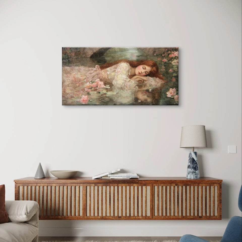 Vintage Oil Painting of Woman Roses Wall Art Canvas Office Home Framed 120x60cm