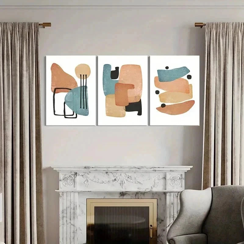 3pcs Abstract Modern Geometric Decoration Wall Art Set Canvas Framed 40x60cm - High Quality Print 100% Australian Made Wall Canvas Ready to Hang