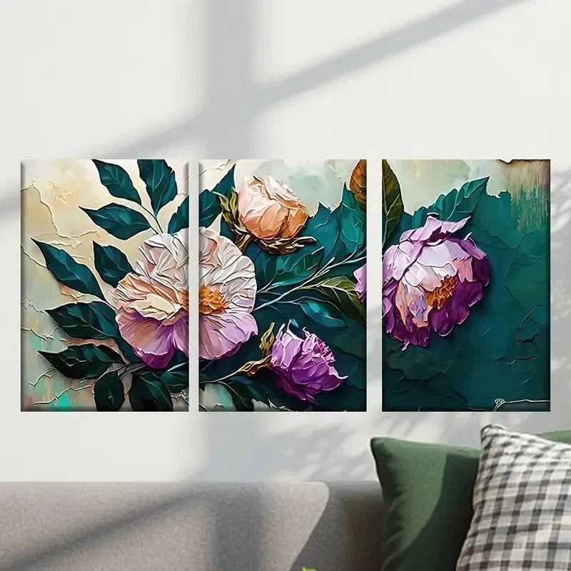 3pcs Rose Flower With Green Leaves Painting Wall Art Set Canvas Framed 40x60cm - High Quality Print 100% Australian Made Wall Canvas Ready to Hang