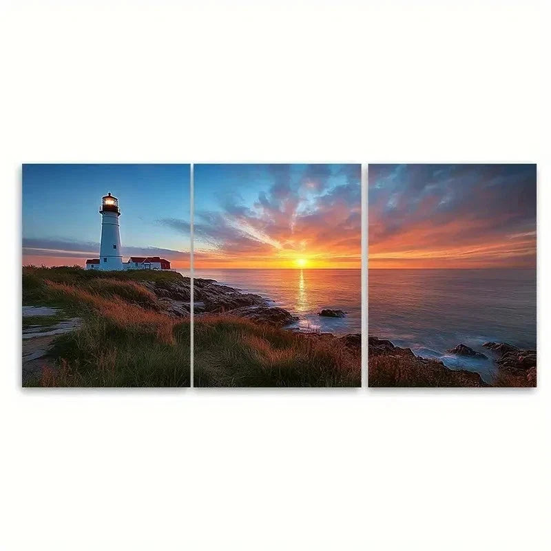 3pcs Sunset over St Marys Lighthouse ET Wall Art Set Canvas Framed 60x90cm - High Quality Print 100% Australian Made Wall Canvas Ready to Hang