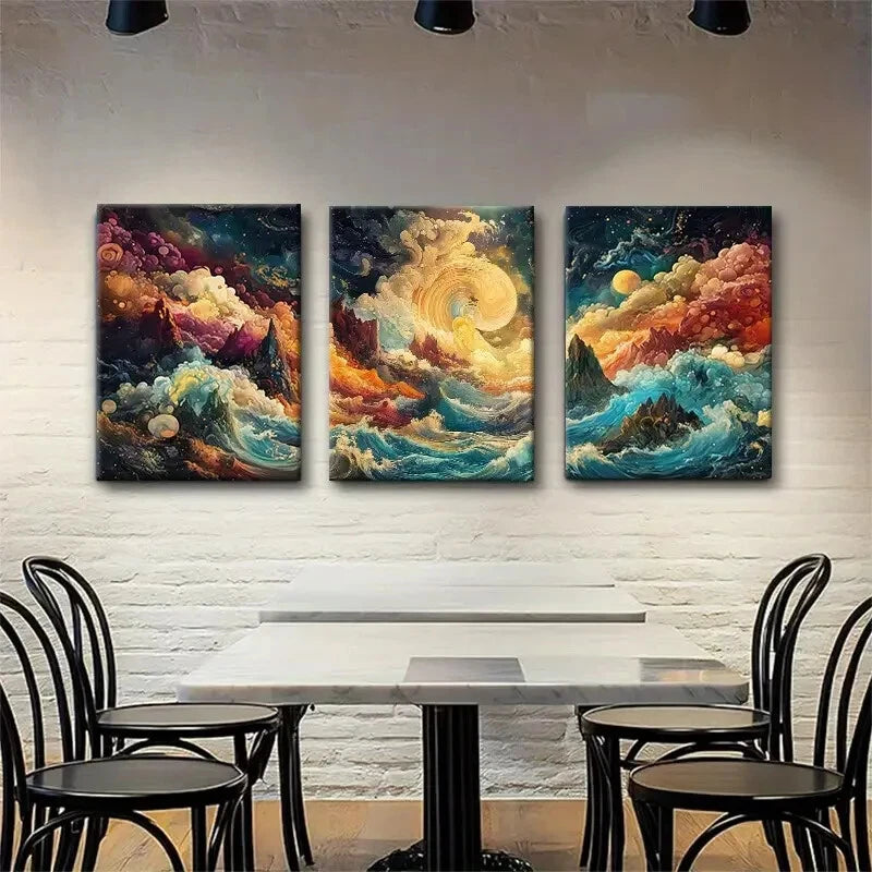 3pcs Vibrant Surreal Fantasy Seascape Perfect Wall Art Set Canvas Framed 40x60cm - High Quality Print 100% Australian Made Wall Canvas Ready to Hang