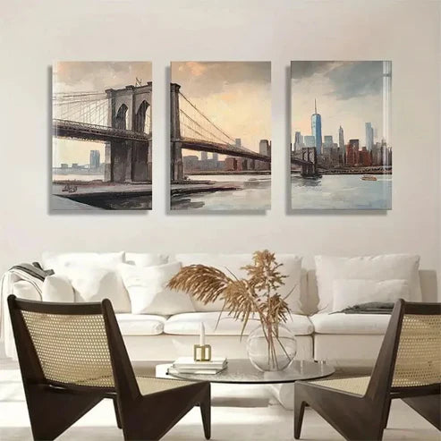3pcs Skyline And Brooklyn Bridge Perfect Wall Art Canvas Unframed – High Quality Print 100% Australian Made Wall Canvas