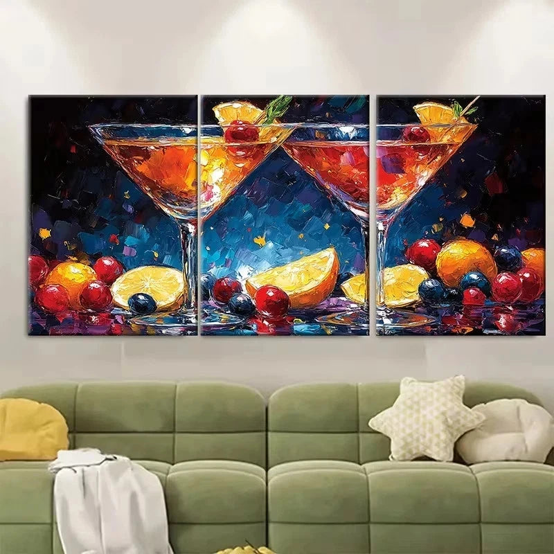 3pcs Martini Glass Cocktail Wall Art Set Canvas Framed 40x60cm - High Quality Print 100% Australian Made Wall Canvas Ready to Hang