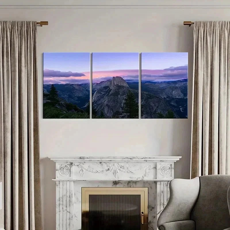 3pcs Mountain Vibrant Purple Sunset Wall Art Set Canvas Framed 40x60cm - High Quality Print 100% Australian Made Wall Canvas Ready to Hang