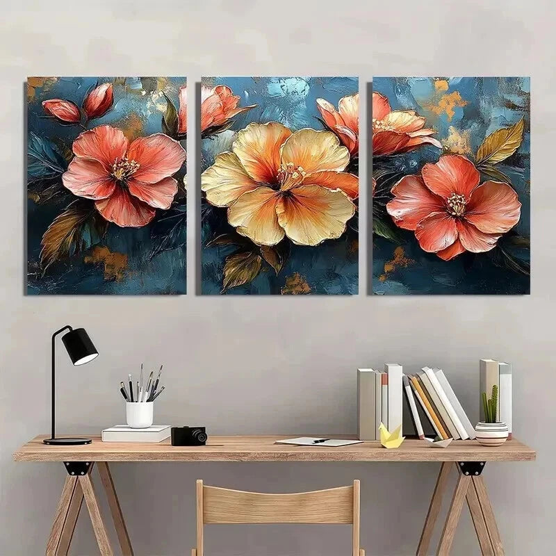 3pcs Vibrant Tropical Abstract Flower Prints Wall Art Set Canvas Framed 40x60cm - High Quality Print 100% Australian Made Wall Canvas Ready to Hang
