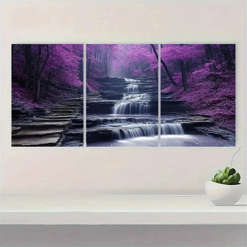 3pcs Purple Trees Forest Landscape Painting T Wall Art Set Canvas Framed 60x90cm - High Quality Print 100% Australian Made Wall Canvas Ready to Hang