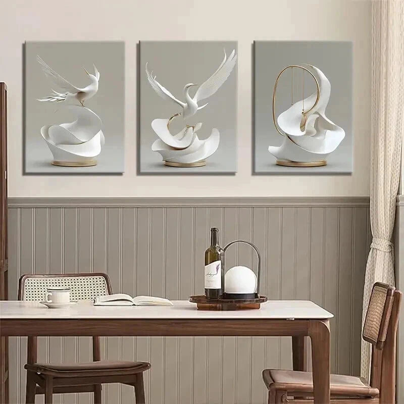 3pcs Elegant White Crane Modern Luxury Perfect Wall Art Set Canvas Framed 40x60cm - High Quality Print 100% Australian Made Wall Canvas Ready to Hang