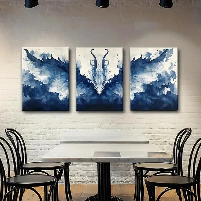 3pcs Fierce Dragon Fantasy Abstract Perfect Wall Art Set Canvas Framed 40x60cm - High Quality Print 100% Australian Made Wall Canvas Ready to Hang