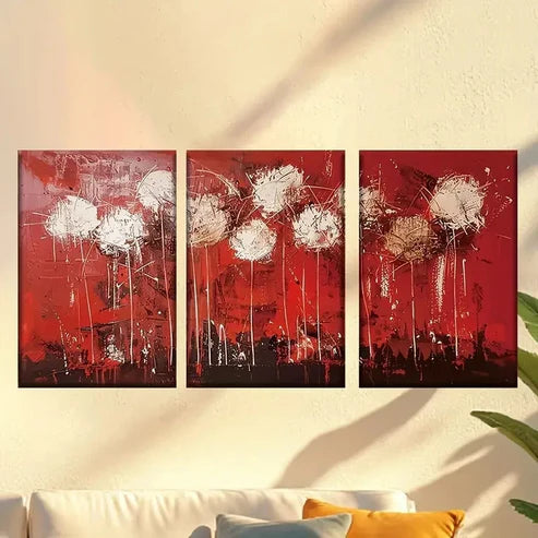 3pcs Red Abstract Dandelion Wall Art Canvas Unframed - High Quality Print 100% Australian Made Wall Canvas