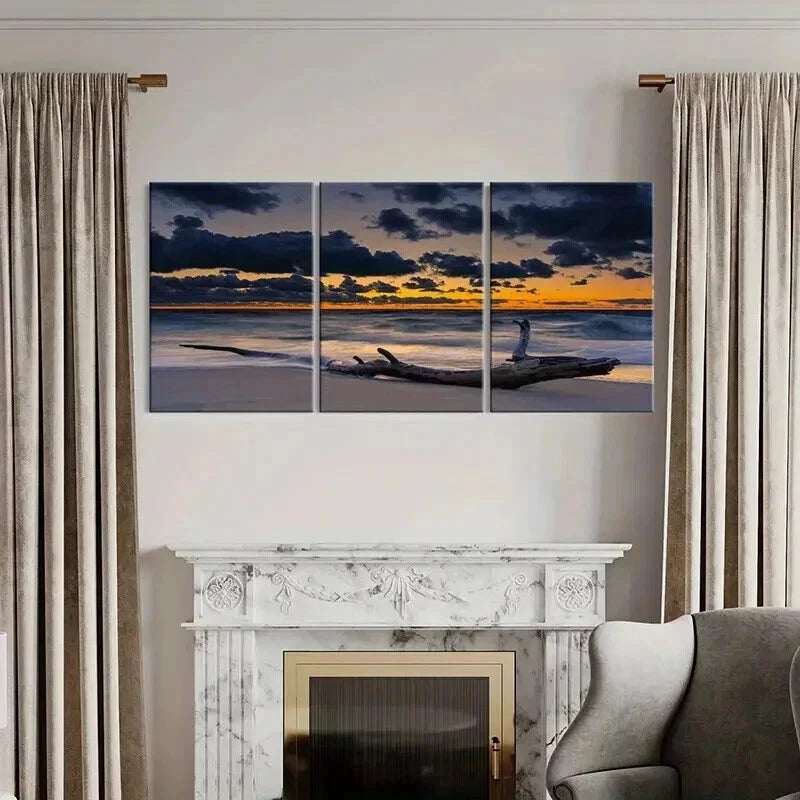 3pcs Sea Surface At Dusk Beach Modern Wall Art Set Canvas Framed 40x60cm - High Quality Print 100% Australian Made Wall Canvas Ready to Hang