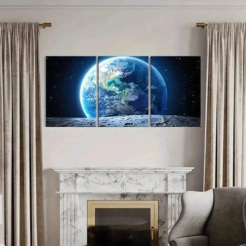3pcs Earth from the Moon Space-Themed Wall Art Canvas Unframed - High Quality Print 100% Australian Made Wall Canvas