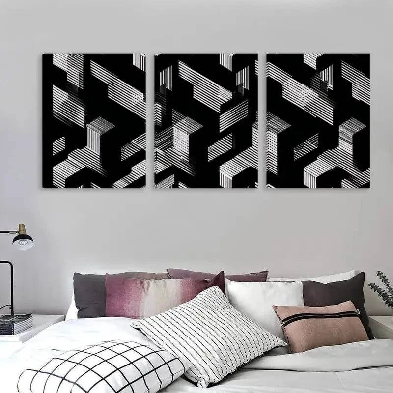 3pcs Black & White Abstract Arrow Decor Wall Art Set Canvas Framed 60x90cm - High Quality Print 100% Australian Made Wall Canvas Ready to Hang