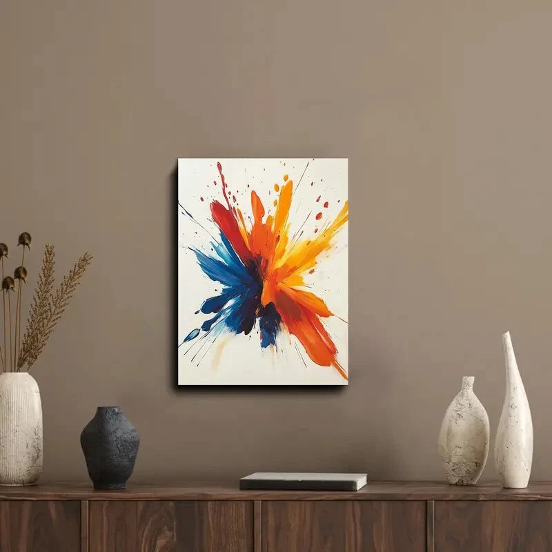 Vibrant Explosion of Paint Splatters in Bright Primary 40x60cm Metal Print Ready to Hang