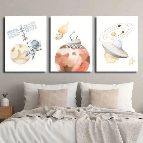 3pcs Astronaut & Planets Decor Wall Art Set Canvas Unframed - High Quality Print 100% Australian Made Wall Canvas