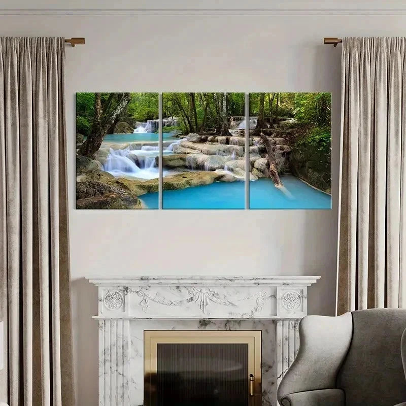 3pcs Mountain Forest Small Stream Water Wall Art Set Canvas Framed 40x60cm - High Quality Print 100% Australian Made Wall Canvas Ready to Hang
