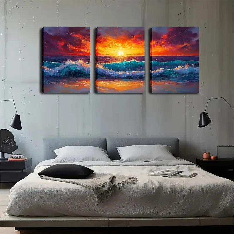 3pcs Shines The Fierce Waves Exquisite Perfect Wall Art Set Canvas Framed 40x60cm - High Quality Print 100% Australian Made Wall Canvas Ready to Hang