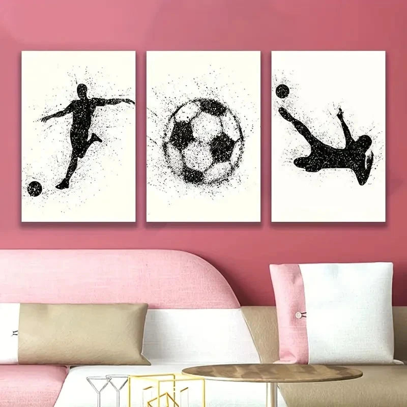 3pcs Abstract Soccer Ball And Player Wall Art Set Canvas Framed 40x60cm - High Quality Print 100% Australian Made Wall Canvas Ready to Hang