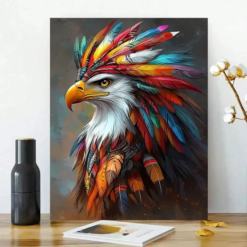 Eagle With Colorful Native American Feathers 40x60cm Metal Print Ready to Hang