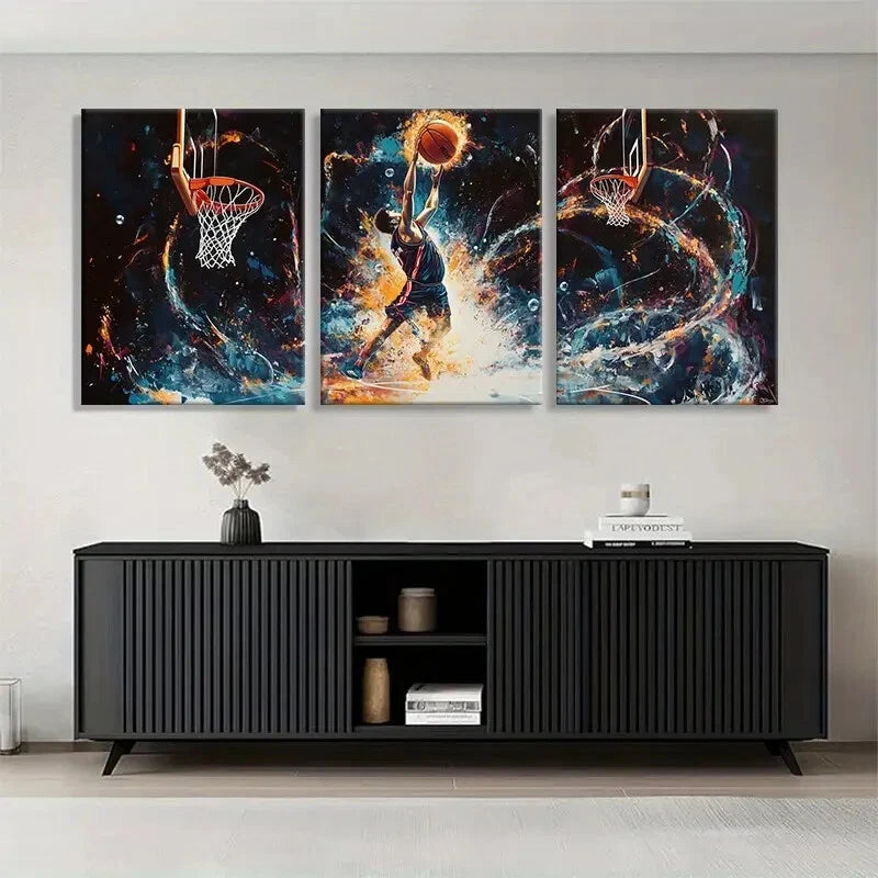 3pcs Dynamic Basketball Action Dunking Perfect Wall Art Set Canvas Framed 40x60cm - High Quality Print 100% Australian Made Wall Canvas Ready to Hang