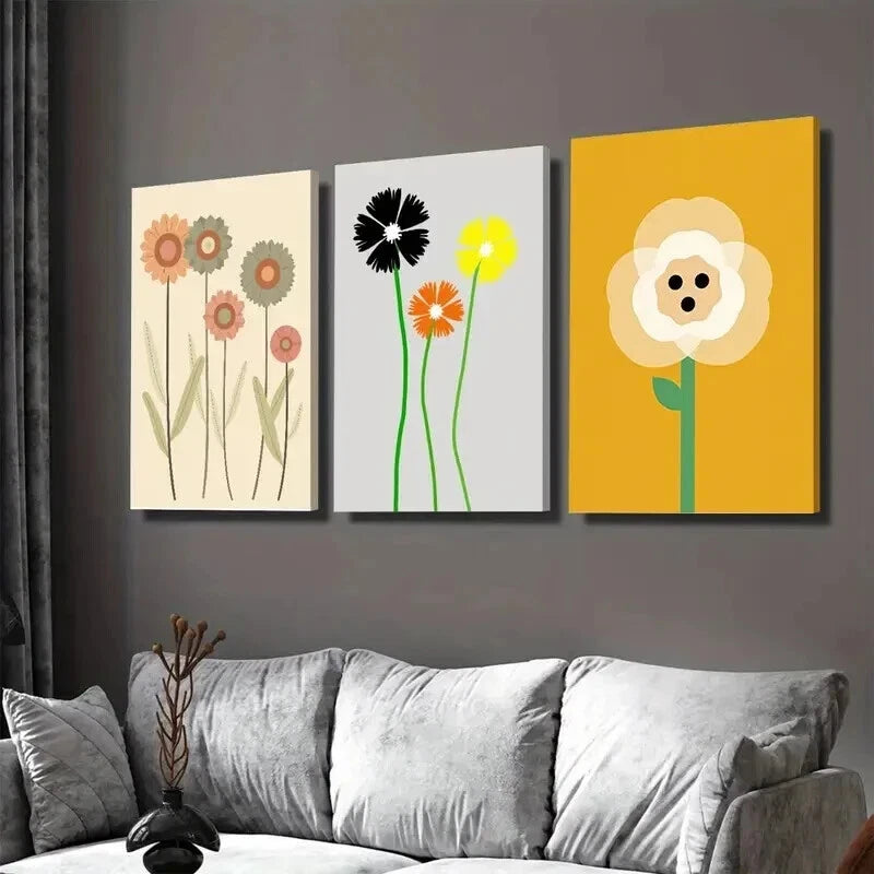 3pcs Modern Floral Colorful Flower Vertical Wall Art Set Canvas Framed 40x60cm - High Quality Print 100% Australian Made Wall Canvas Ready to Hang