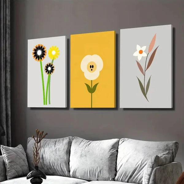 3pcs Modern Floral Abstract Flower Black Wall Art Set Canvas Framed 50x70cm - High Quality Print 100% Australian Made Wall Canvas Ready to Hang