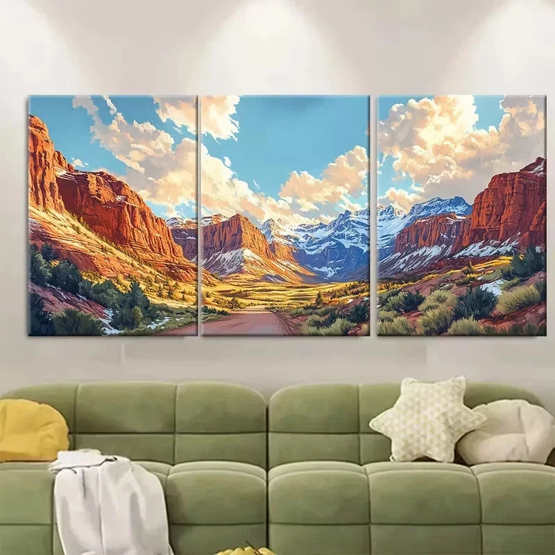 3pcs Depicting a Fantasy Canyon Wall Art Set Canvas Framed 40x60cm - High Quality Print 100% Australian Made Wall Canvas Ready to Hang