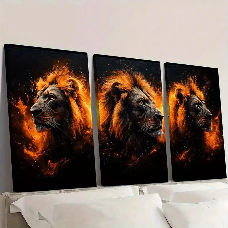 3pcs Modern Abstract Animal Lion Family Wall Art Set Canvas Framed 40x60cm - High Quality Print 100% Australian Made Wall Canvas Ready to Hang