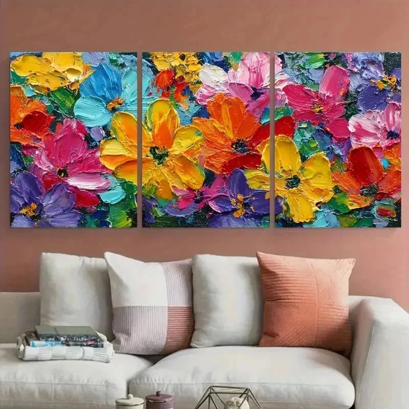 3pcs Abstract Sunflower Impasto Garden Perfect Wall Art Set Canvas Framed 60x90cm - High Quality Print 100% Australian Made Wall Canvas Ready to Hang