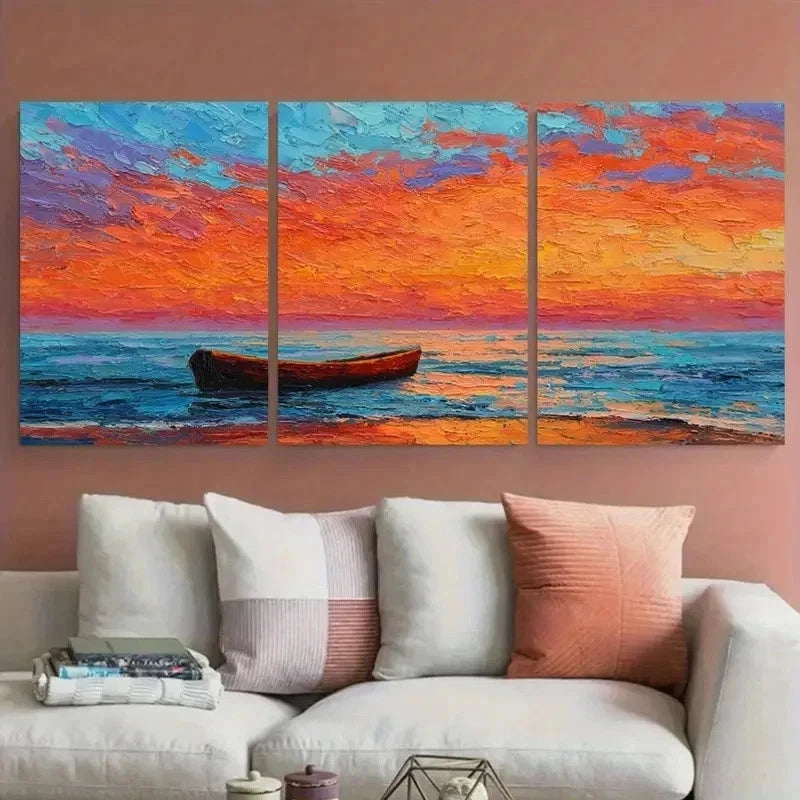 3pcs Textured Impressionist Ocean Sky Perfect Wall Art Canvas Framed 60x90cm