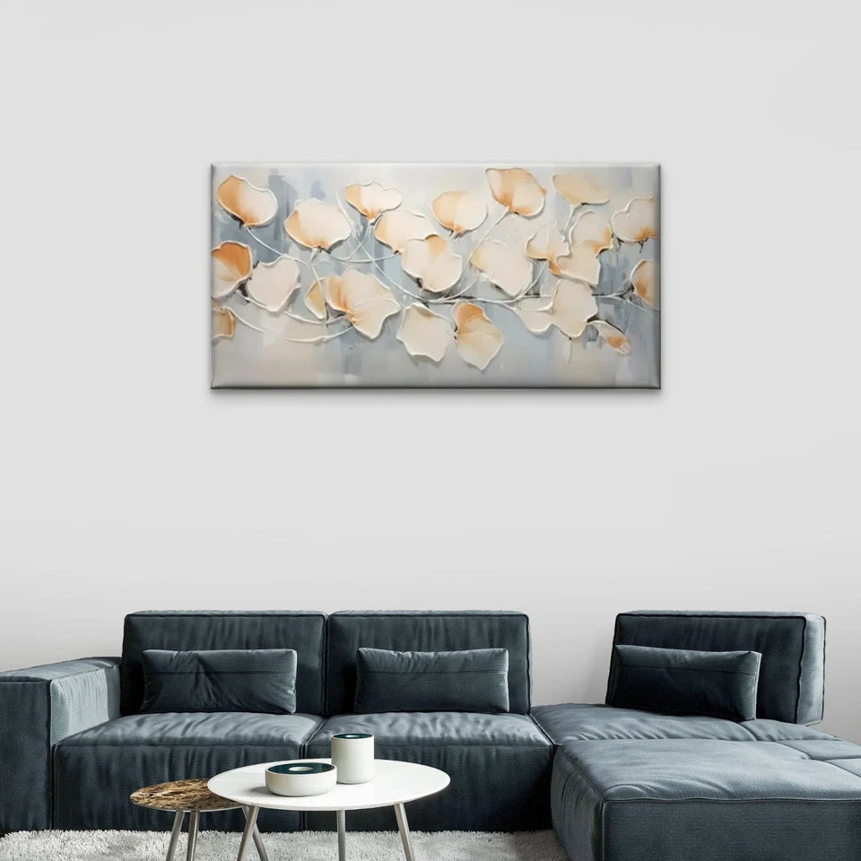 White Flowers Abstract Floral Wall Art Canvas Office Home Room Framed 120x60cm