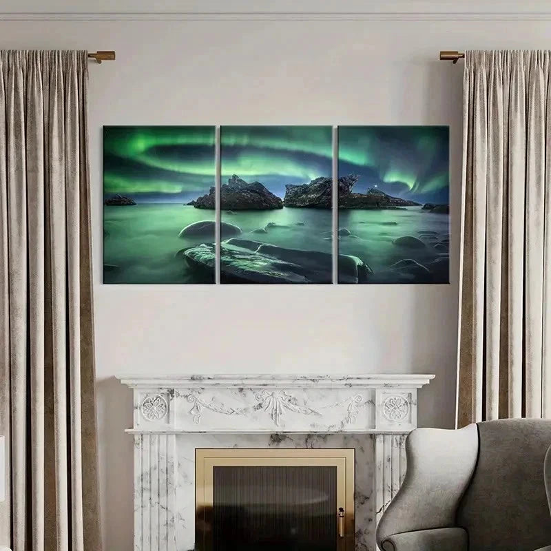 3pcs Aurora Nordic Decoration Painting Wall Art Set Canvas Framed 40x60cm - High Quality Print 100% Australian Made Wall Canvas Ready to Hang