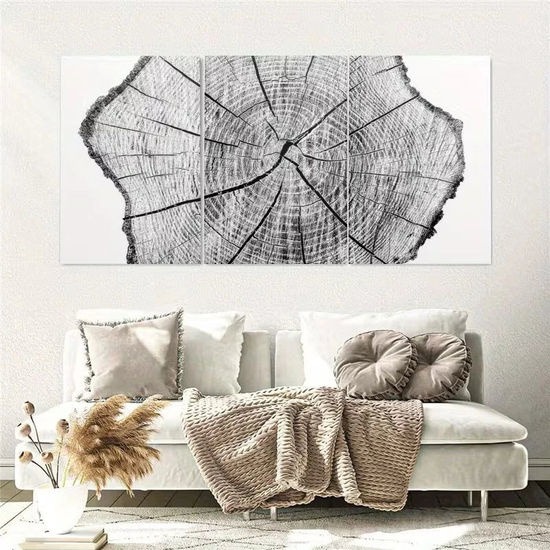 3pcs Minimalist Abstract Tree Ring Wall Art Set Canvas Framed 50x70cm - High Quality Print 100% Australian Made Wall Canvas Ready to Hang
