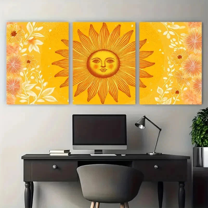 3pcs Abstract Here Comes The Sun Décor Perfect Wall Art Set Canvas Framed 40x60cm - High Quality Print 100% Australian Made Wall Canvas Ready to Hang