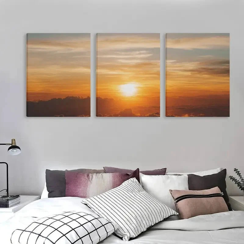 3pcs Sunset Warm Yellow, Orange & Golden Tones Wall Art Set Canvas Framed 50x70cm - High Quality Print 100% Australian Made Wall Canvas Ready to Hang