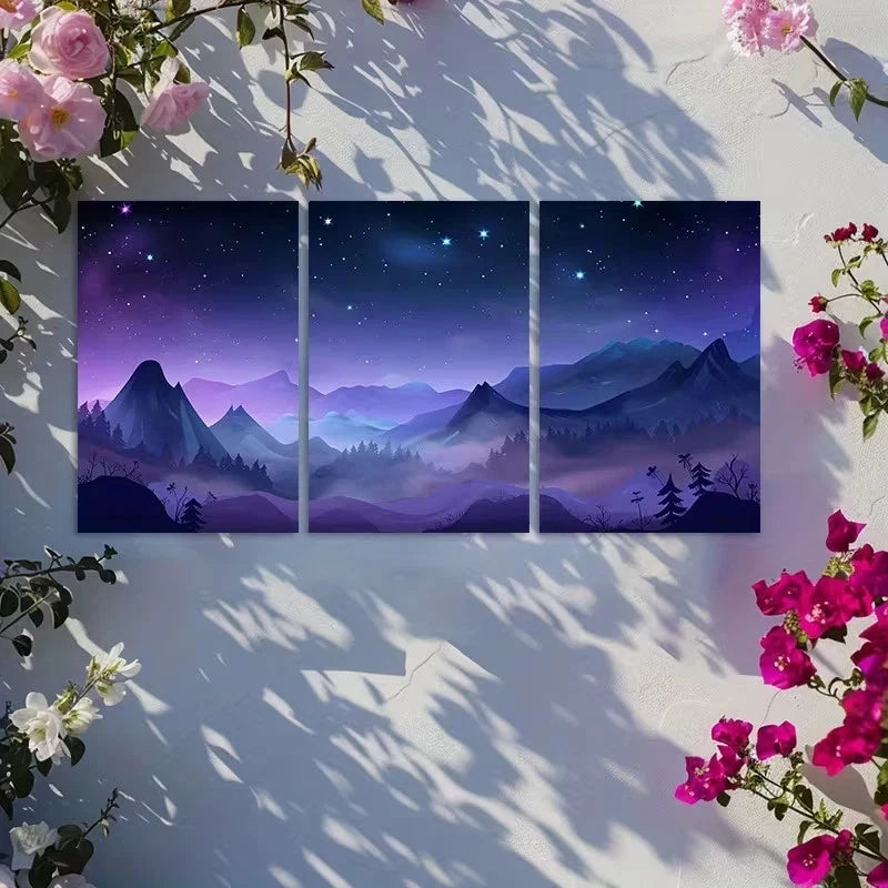 3pcs Night Sky with Stars Design Metal Print Ready to Hang Art
