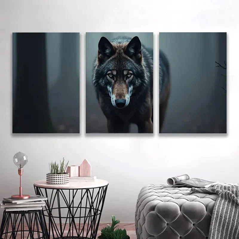3pcs The Canis Lupus Wolf in The Middle Wall Art Set Canvas Framed 40x60cm - High Quality Print 100% Australian Made Wall Canvas Ready to Hang