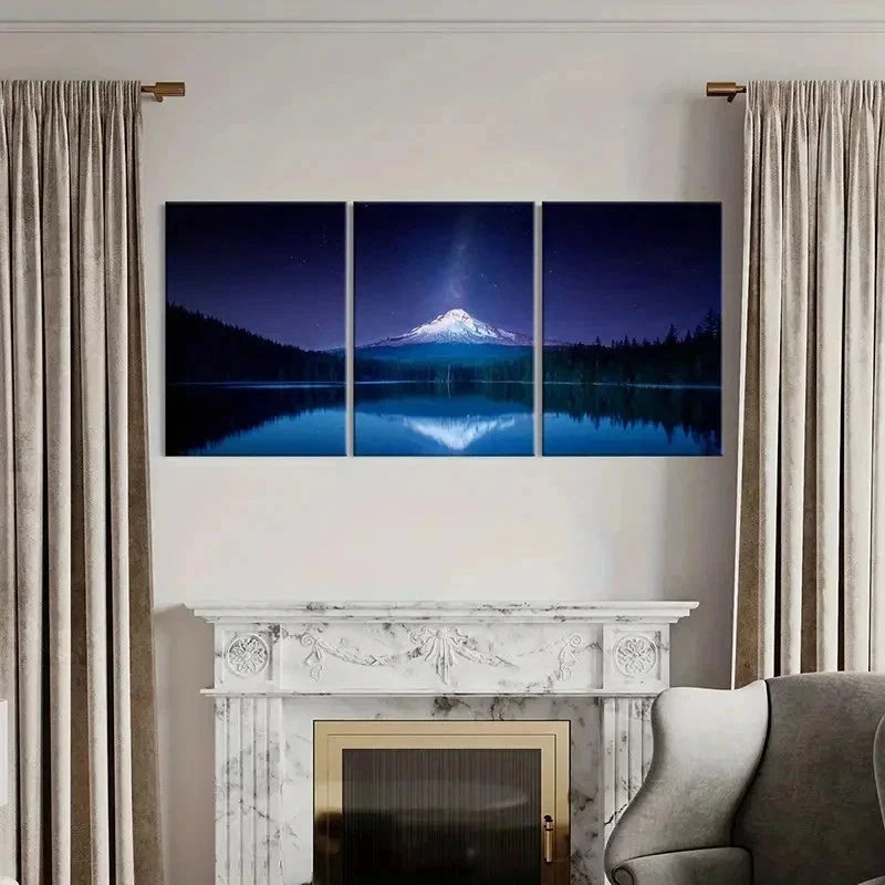 3pcs Snow Mountain Milky Way Lake Wall Art Set Canvas Framed 40x60cm - High Quality Print 100% Australian Made Wall Canvas Ready to Hang
