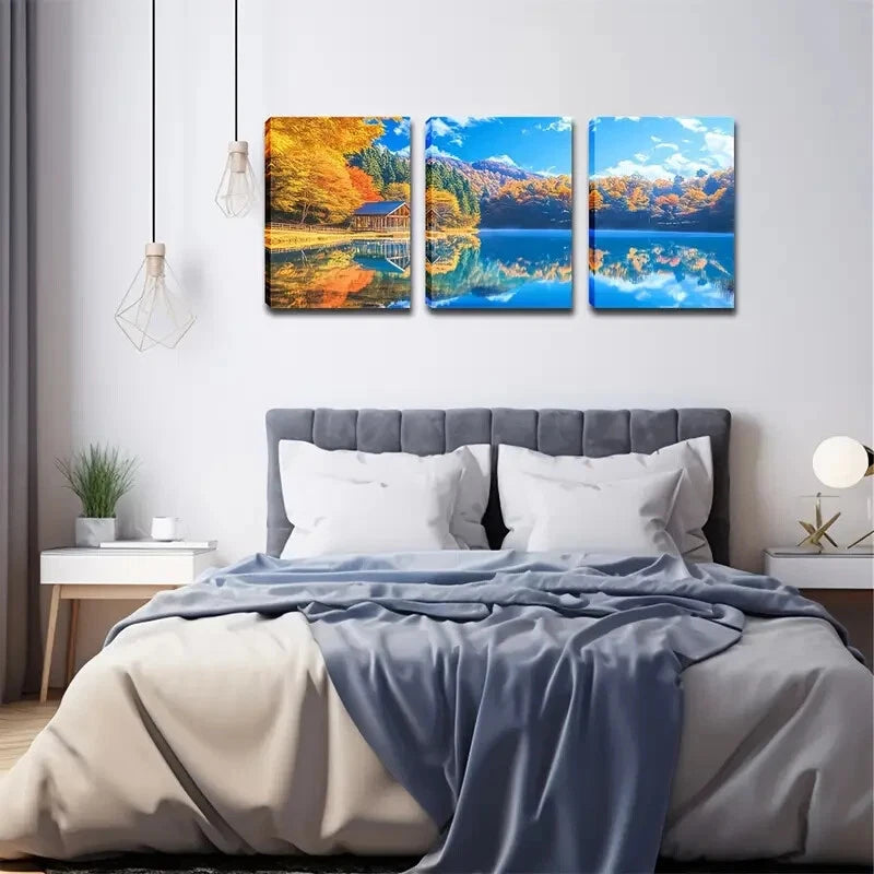 3pcs Peaceful Reflections Of Nature Perfect Wall Art Set Canvas Framed 40x60cm - High Quality Print 100% Australian Made Wall Canvas Ready to Hang