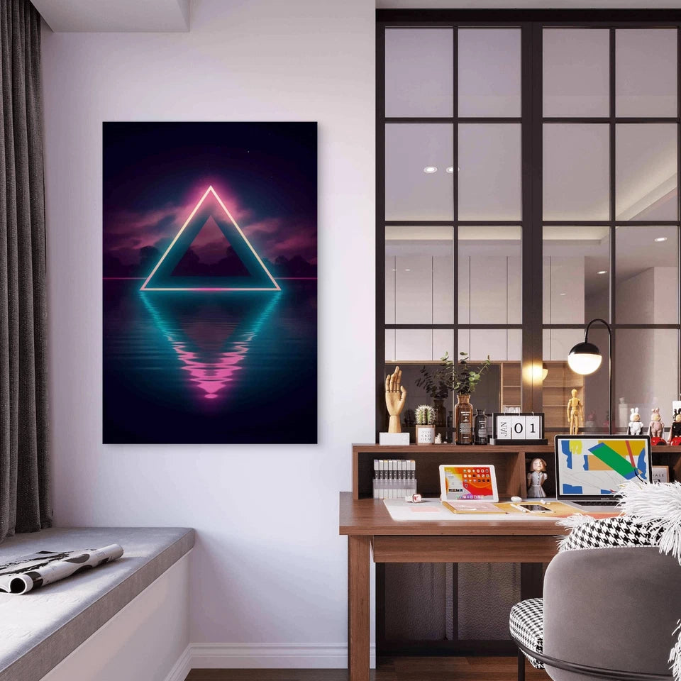 3D Rendering Neon Triangle 40x60cm Metal Print Ready to Hang