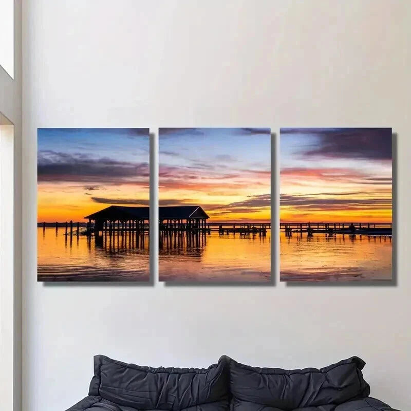 3pcs Classic Romantic Seascape Sunset Deco Wall Art Set Canvas Framed 40x60cm - High Quality Print 100% Australian Made Wall Canvas Ready to Hang