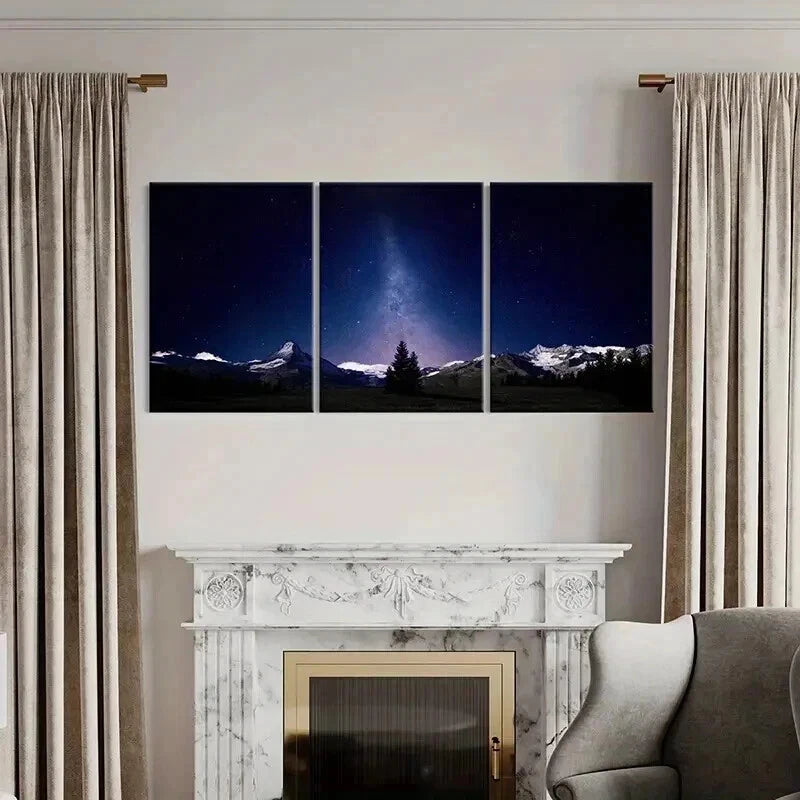 3pcs Snowy Mountain Landscape with Milky Way Wall Art Set Canvas Framed 40x60cm - High Quality Print 100% Australian Made Wall Canvas Ready to Hang