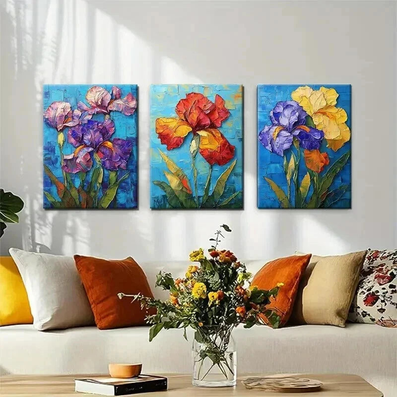 3pcs Botanical Floral Textured Flower Perfect Wall Art Set Canvas Framed 40x60cm - High Quality Print 100% Australian Made Wall Canvas Ready to Hang