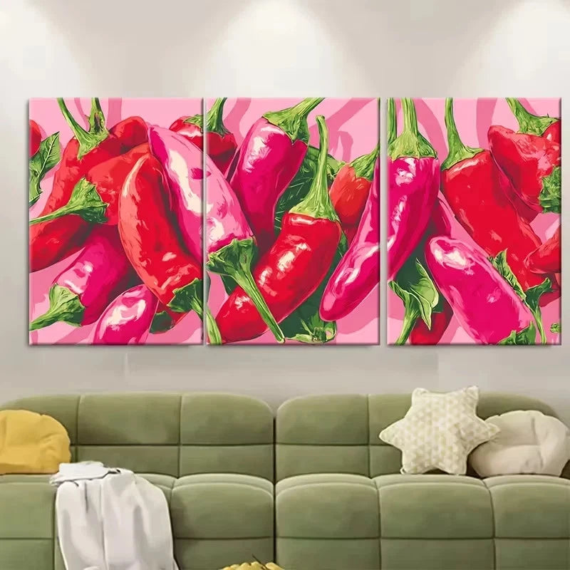 3pcs Chilli Pepper Hottie Funny Retro Kitchen Wall Art Set Canvas Framed 50x70cm - High Quality Print 100% Australian Made Wall Canvas Ready to Hang