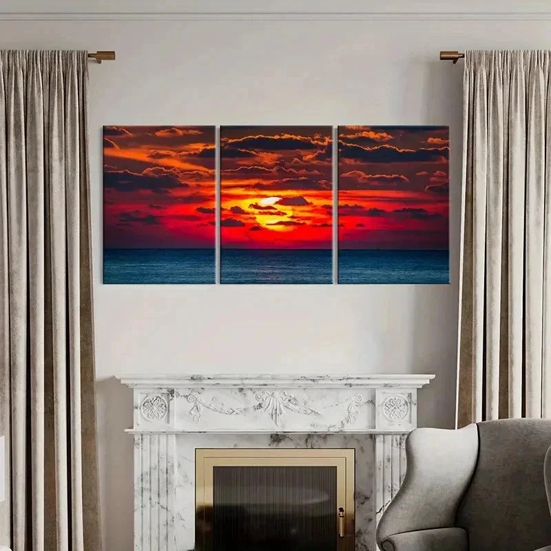 3pcs Sea Surface At Dusk And Sunset Wall Art Set Canvas Framed 40x60cm - High Quality Print 100% Australian Made Wall Canvas Ready to Hang