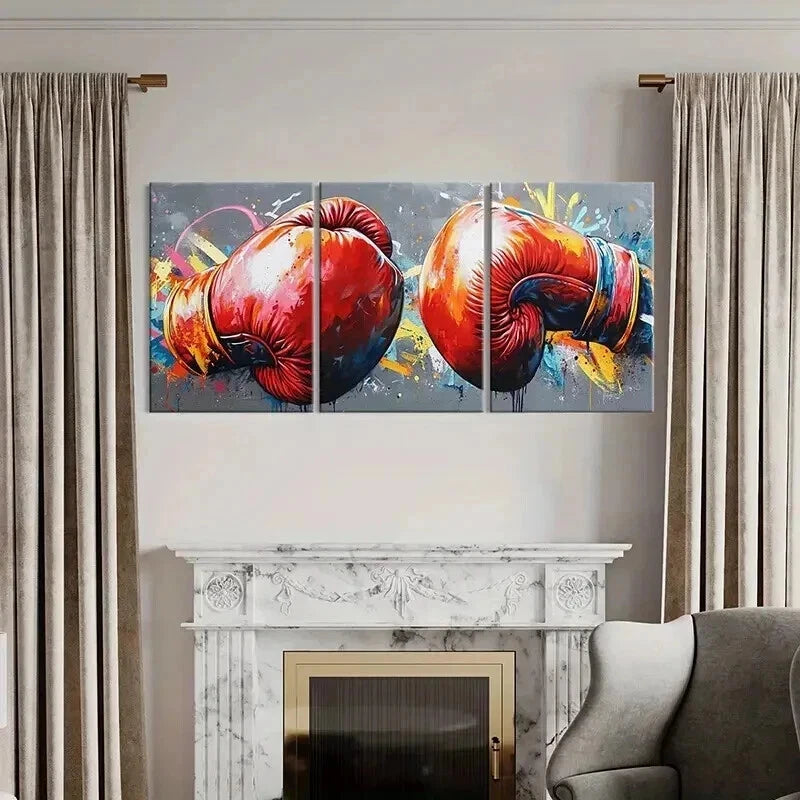 3pcs Abstract Graffiti Art of Boxing Gloves Wall Art Set Canvas Framed 50x70cm - High Quality Print 100% Australian Made Wall Canvas Ready to Hang