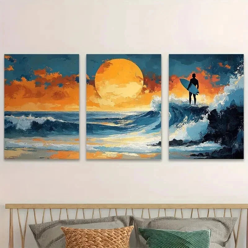 3pcs Watching Waves On Beach Vibrant Perfect Wall Art Set Canvas Framed 60x90cm - High Quality Print 100% Australian Made Wall Canvas Ready to Hang