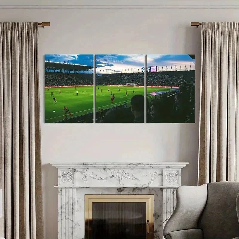 3pcs Players and Fans in the Football Stadium Wall Art Set Canvas Framed 40x60cm - High Quality Print 100% Australian Made Wall Canvas Ready to Hang
