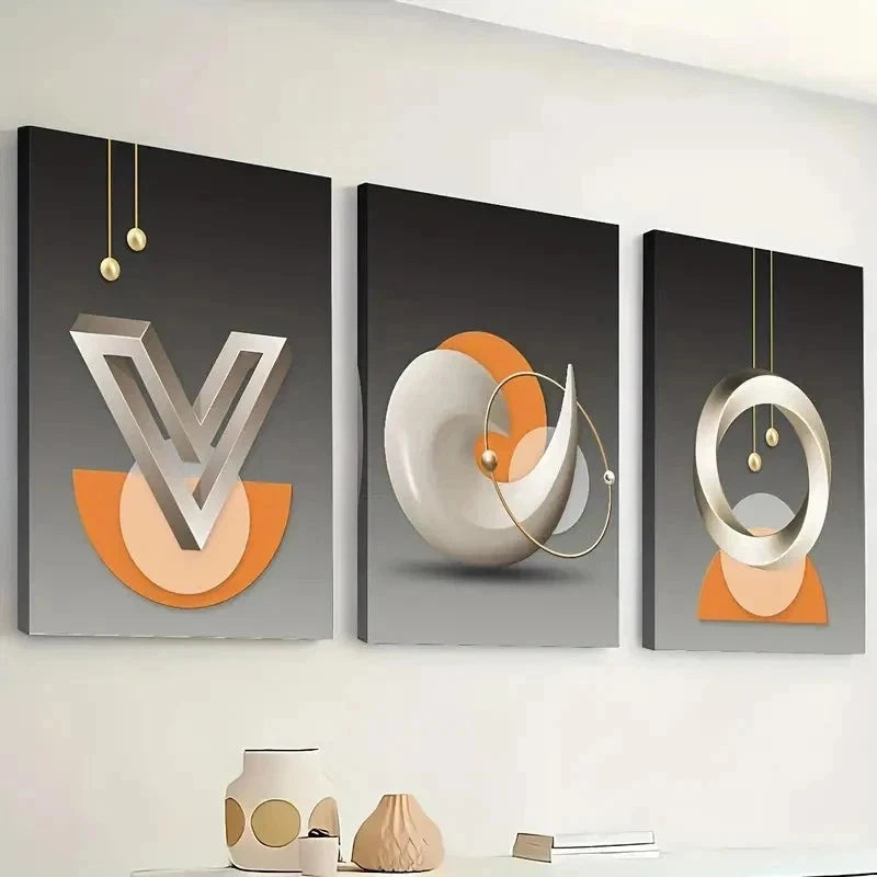 3pcs Abstract Geometric Modern Fashion Perfect Wall Art Set Canvas Framed 40x60cm - High Quality Print 100% Australian Made Wall Canvas Ready to Hang