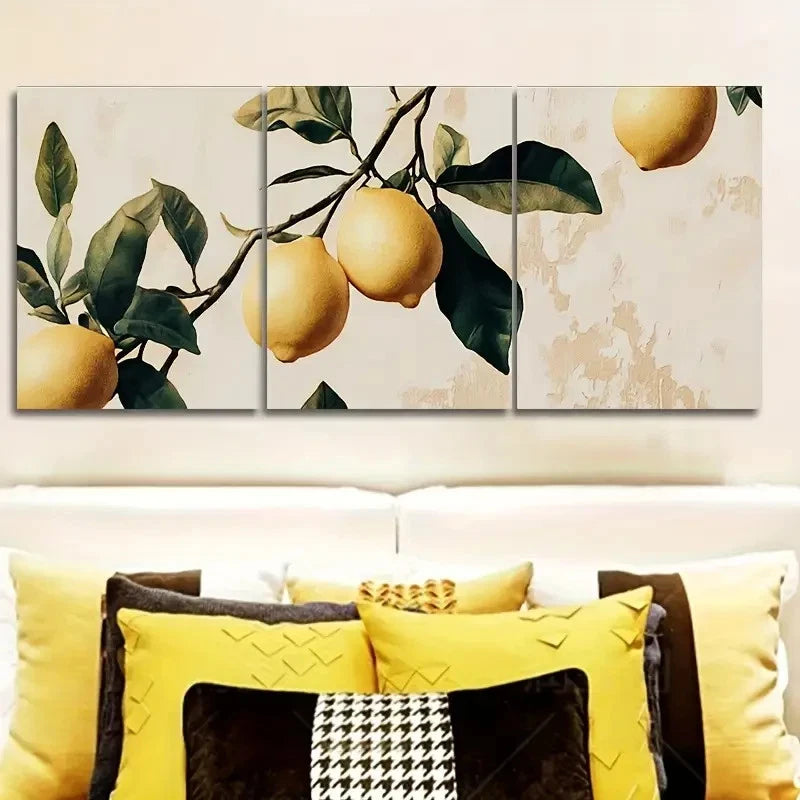 3pcs Vibrant Lemon Branches Wall Art Set Canvas Framed 40x60cm - High Quality Print 100% Australian Made Wall Canvas Ready to Hang