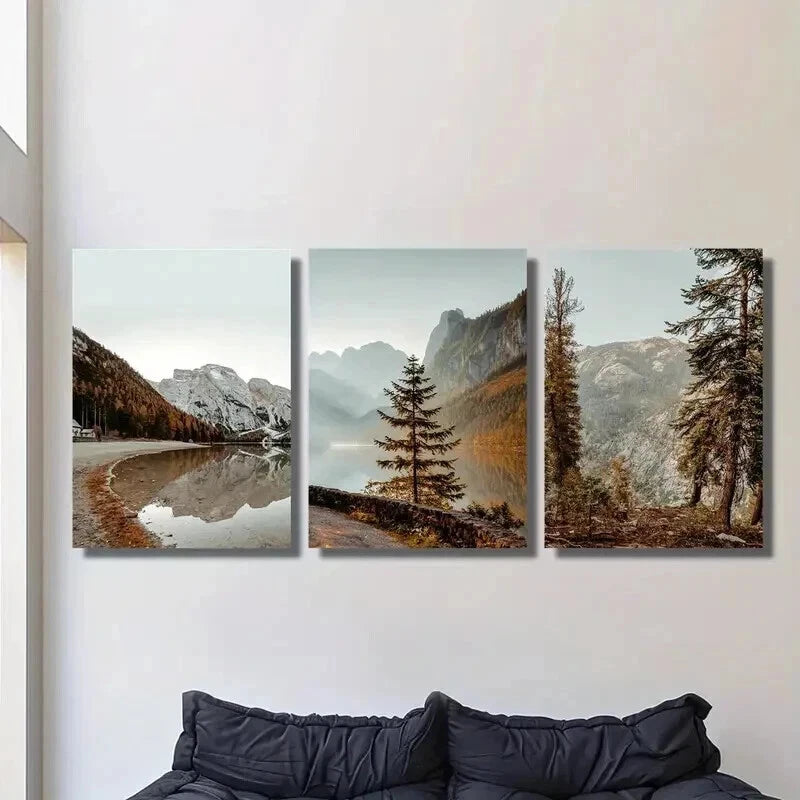 3pcs Dreamy Mountains and Trees Landscape Wall Art Set Canvas Framed 40x60cm - High Quality Print 100% Australian Made Wall Canvas Ready to Hang